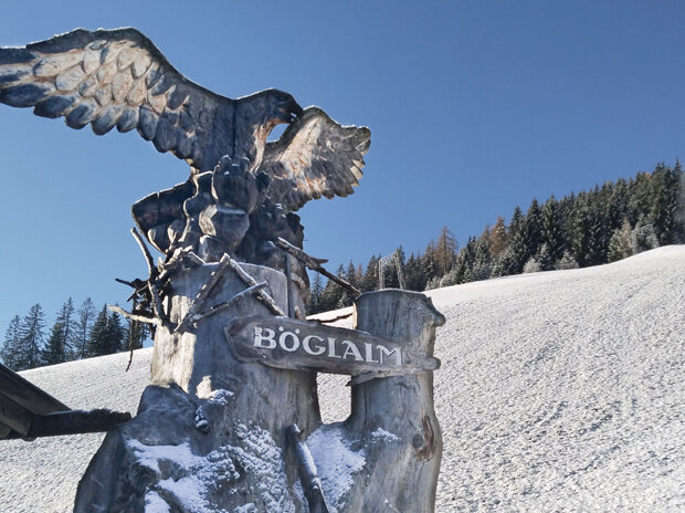 der boeglalm adler begruesst die hungrigen skifahrer